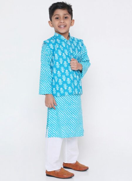 blue Kurta pajama set with Jacket