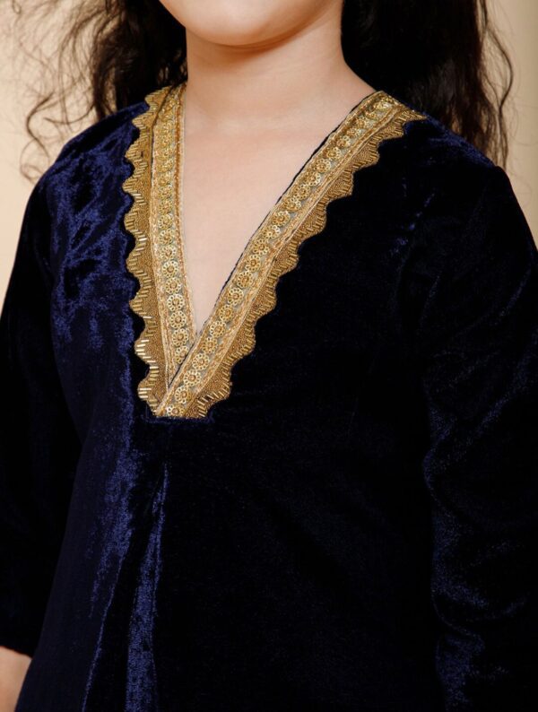 Navy blue Velvet Kurti with trousers and Dupatta set