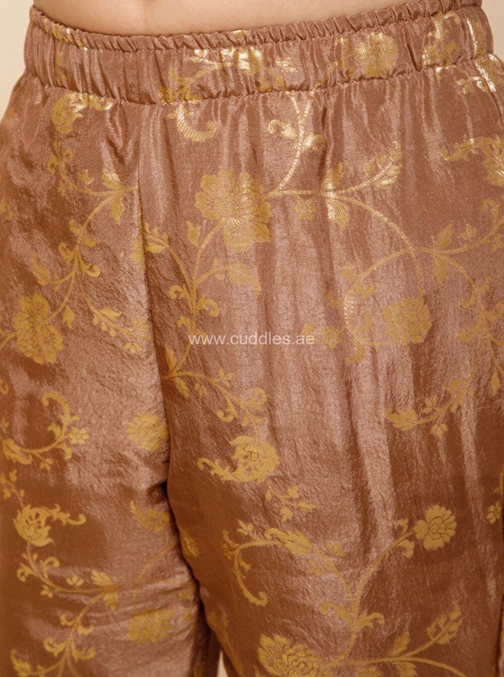 Gold toned Pleated Kurta with pants - Image 4