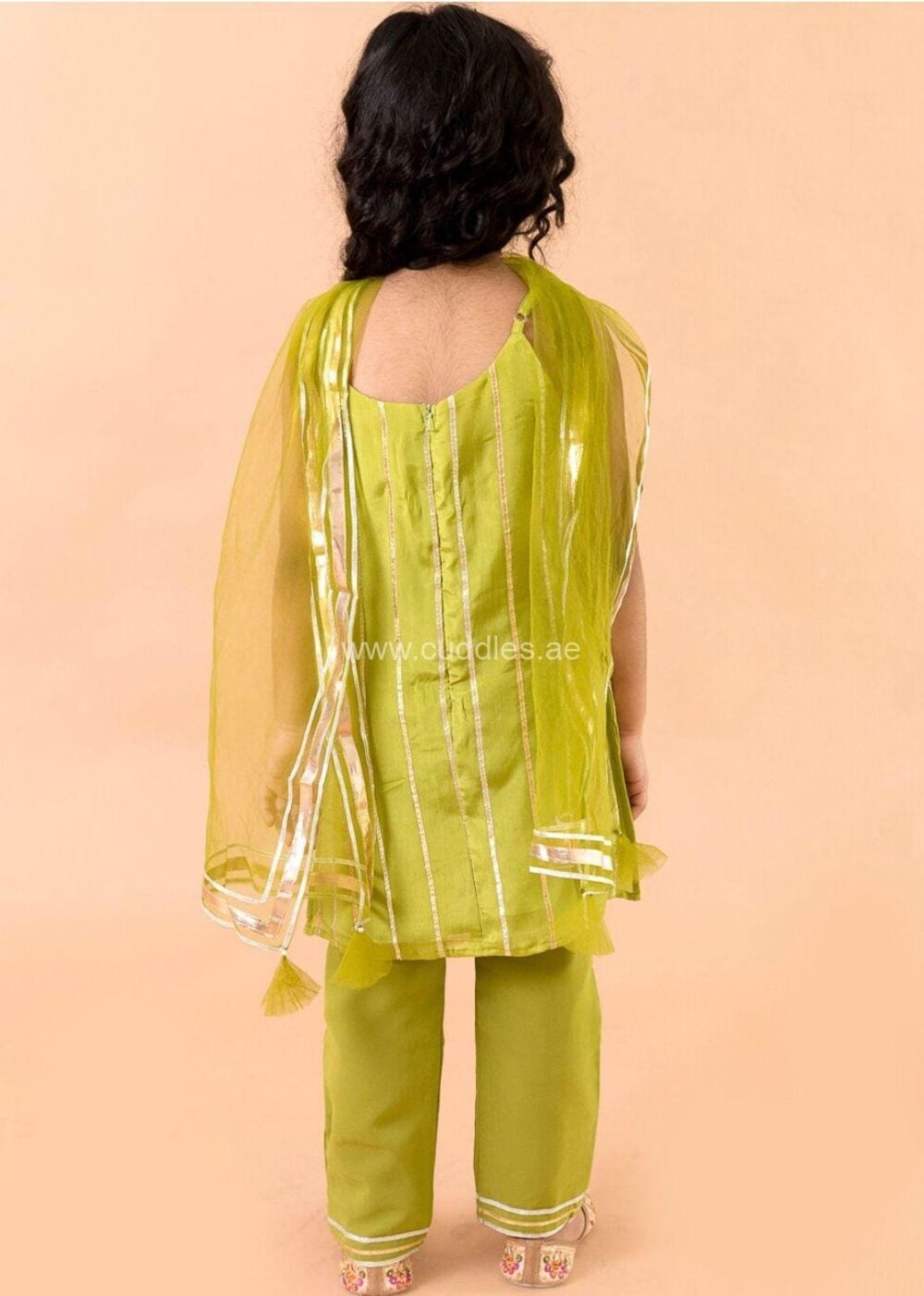 Olive green Kurta with trousers and Dupatta set - Image 4