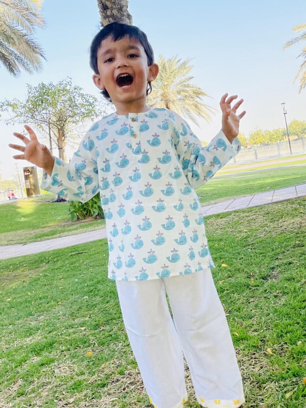 Whale print breathable Kurta Pajama Nightwear Set  - Image 3