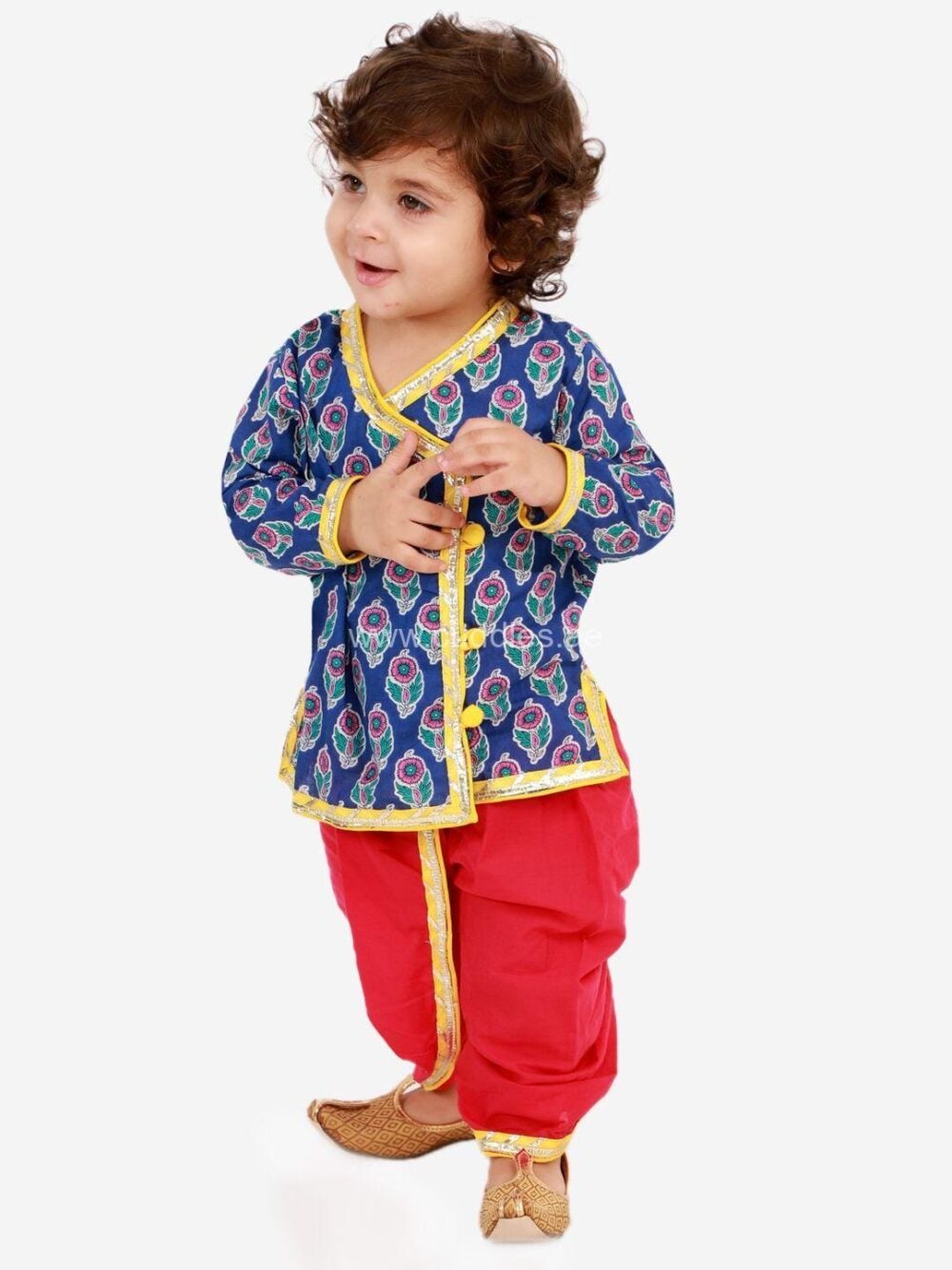 Blue Red Angrakha Kurta Dhoti Set*