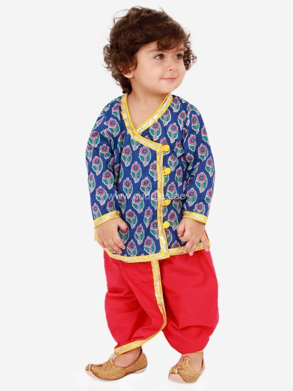 Blue Red Angrakha Kurta Dhoti Set* - Image 3