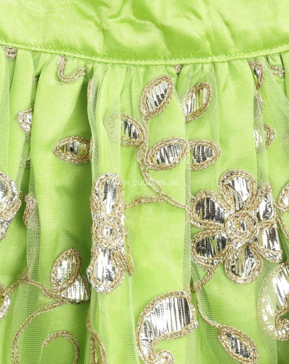 Apple green Gota work Lehenga with Sleeveless Choli and Bright pink Dupatta - Image 2