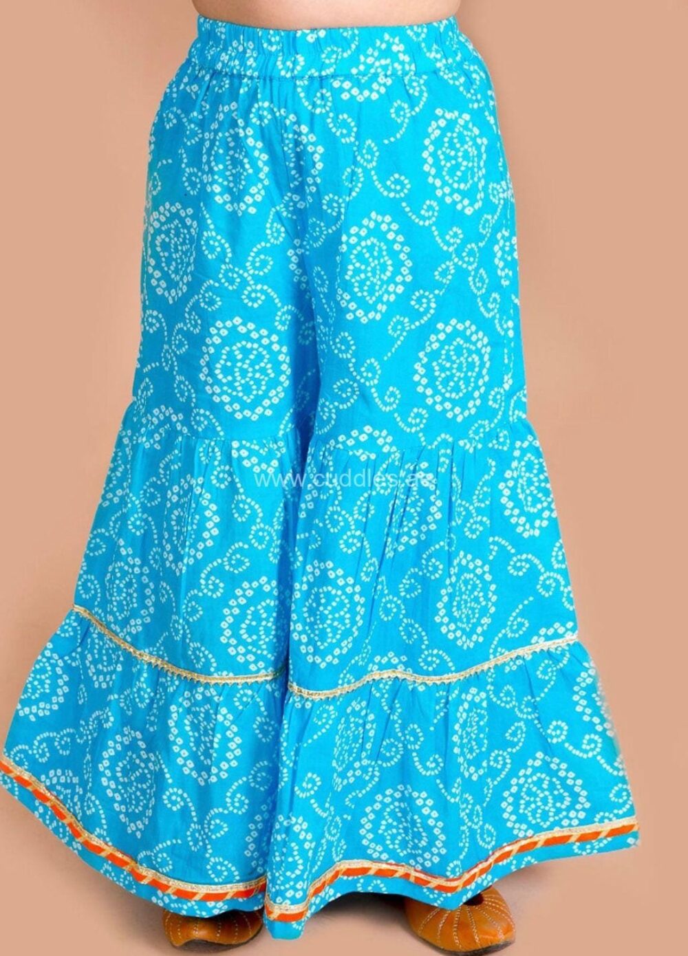 Blue Bandhani Kurta with Sharara and Dupatta - Image 4