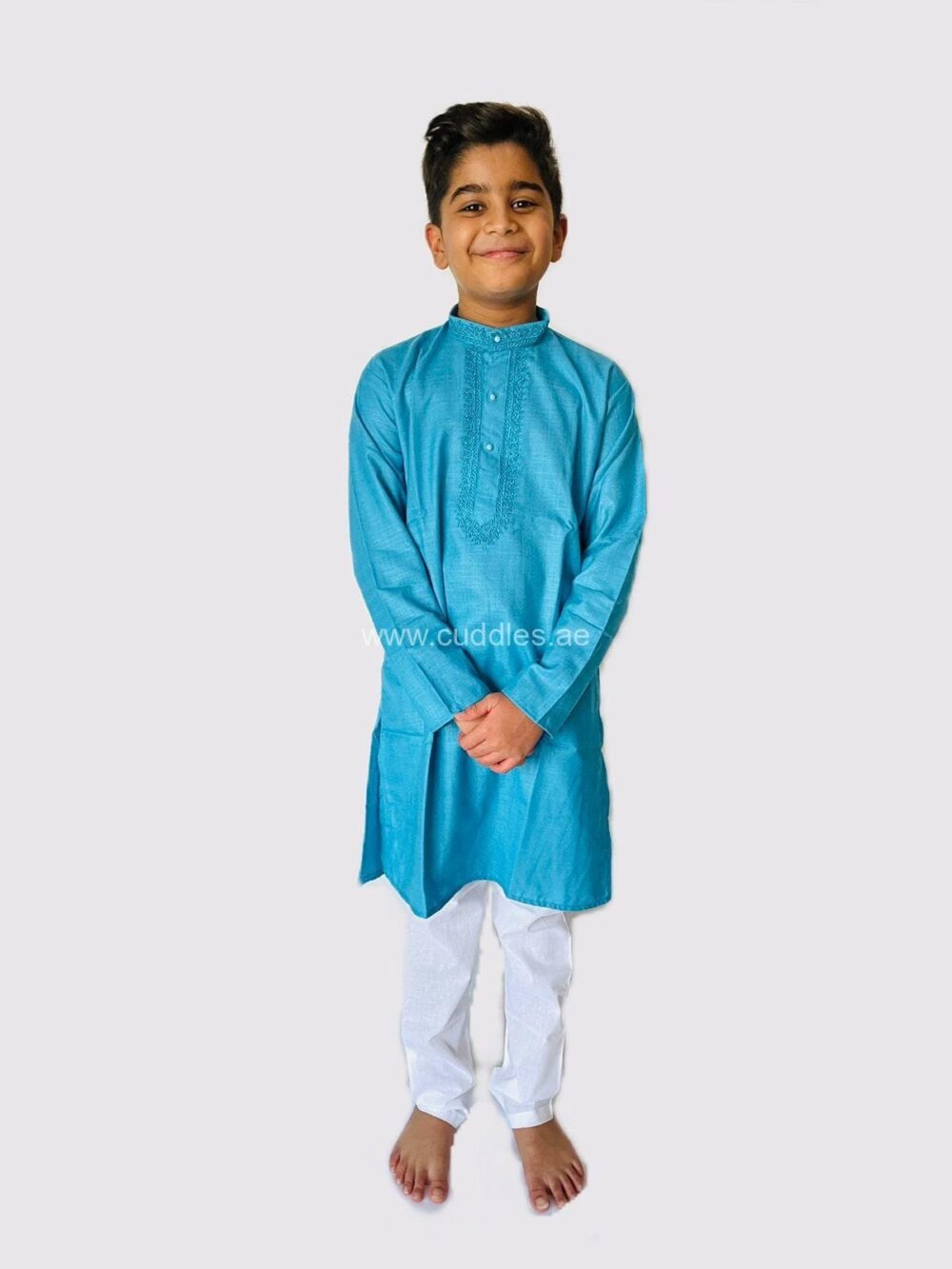 Turquoise blue Kurta Pajama set - Image 2