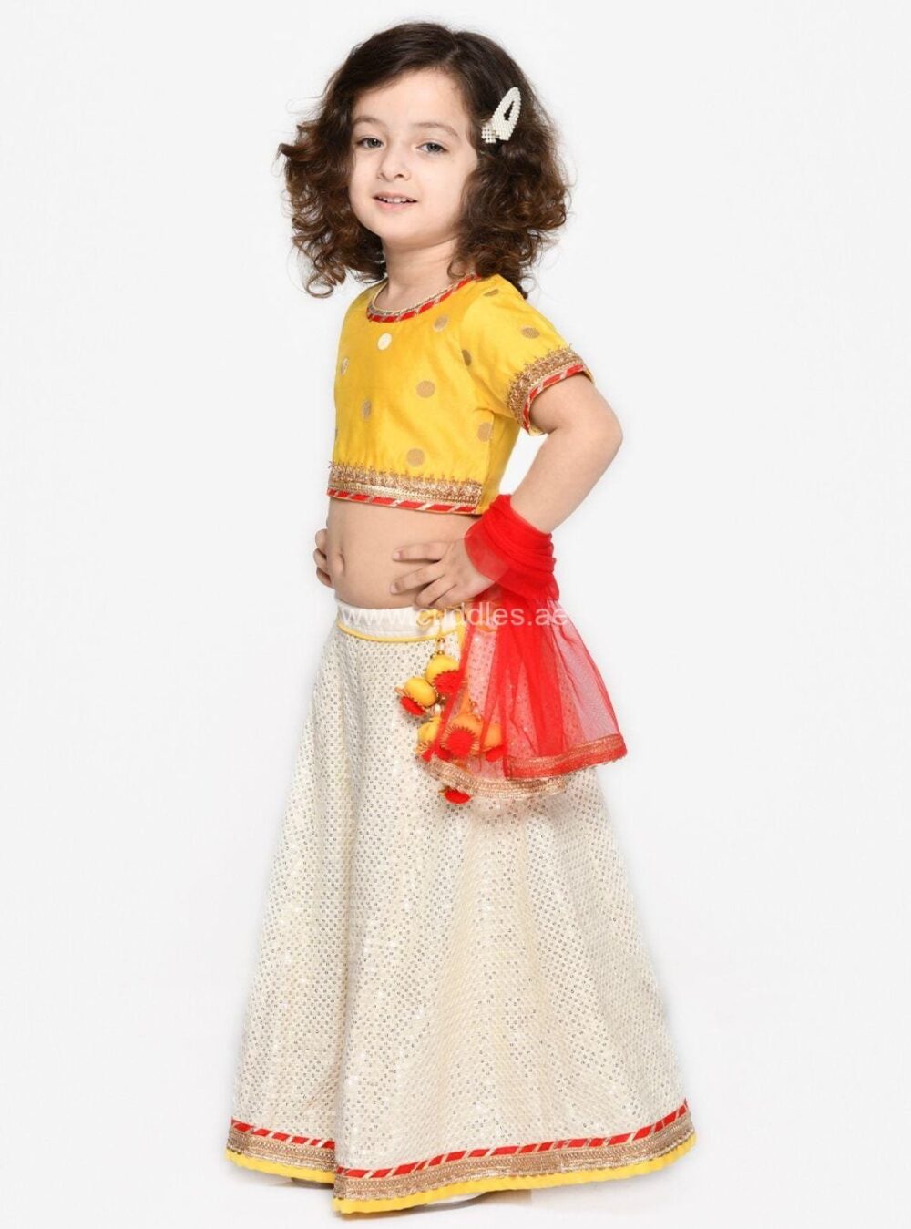 Golden yellow and off white heavy sequined Lehenga Choli set - Image 3