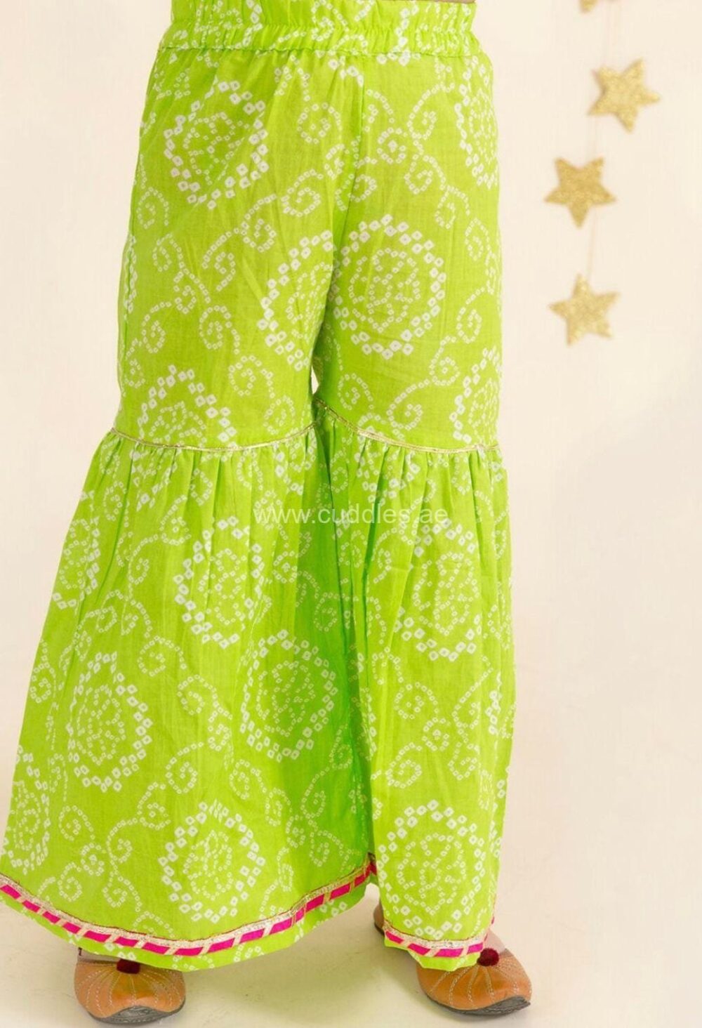 Green Bandhani Kurta with Sharara and Dupatta - Image 3