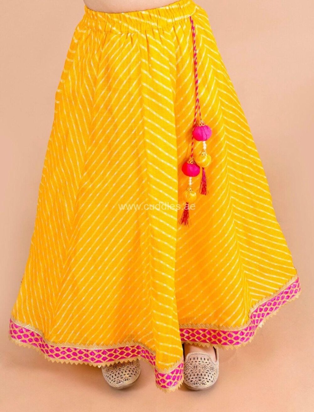 Bright Yellow and Rani pink Lehenga Choli with Dupatta set - Image 4