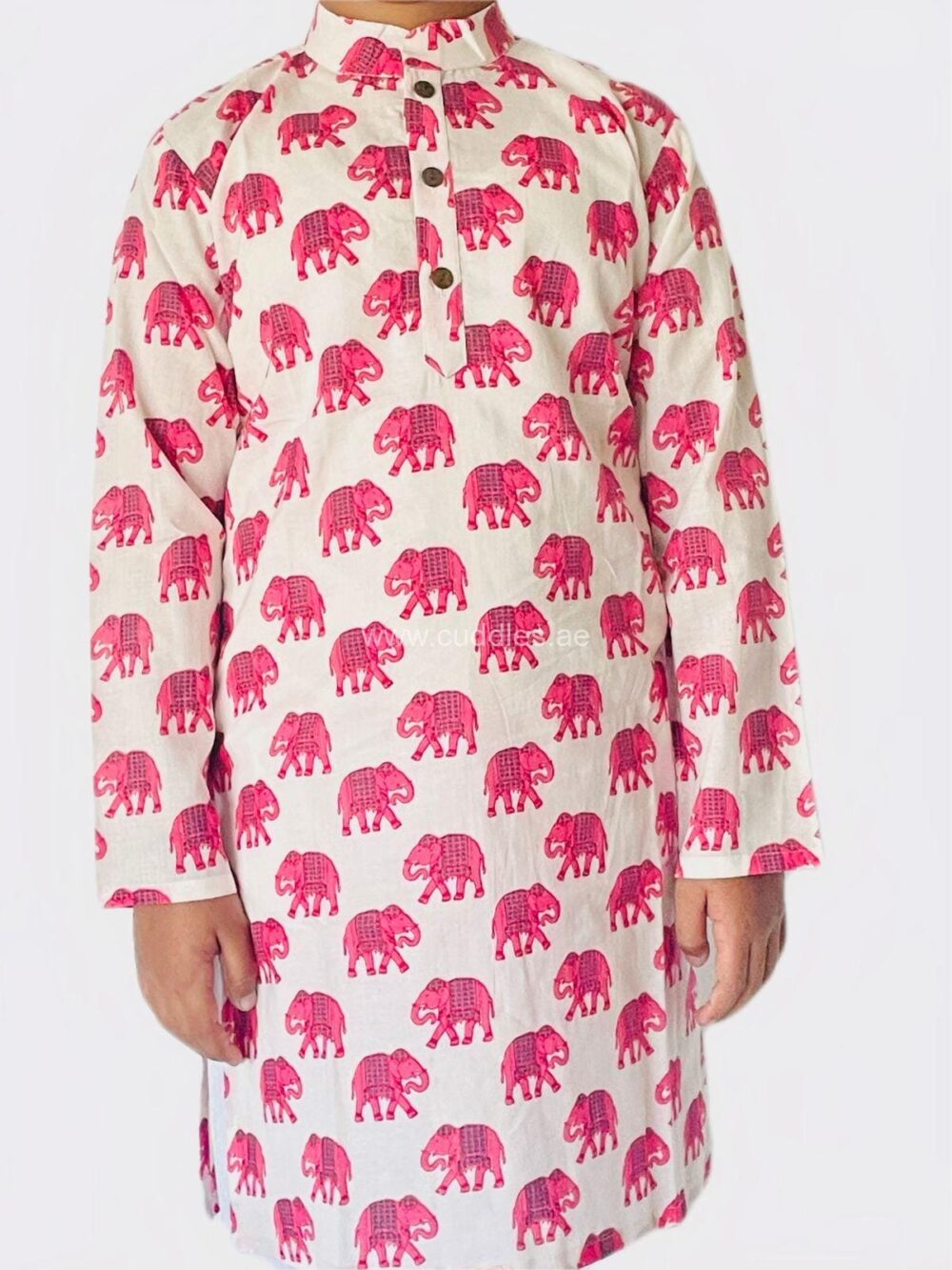 Pink and off white Elephant print Kurta Pajama - Image 2