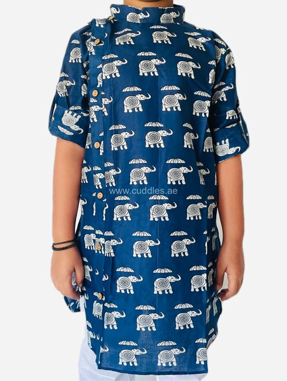 Royal Blue Elephant print Kurta Pajama - Image 3