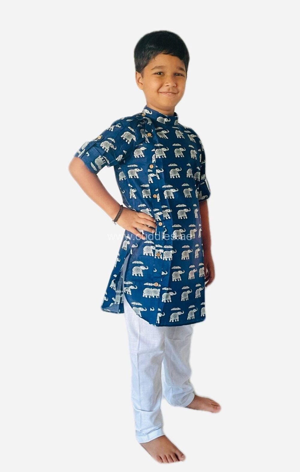 Royal Blue Elephant print Kurta Pajama - Image 4