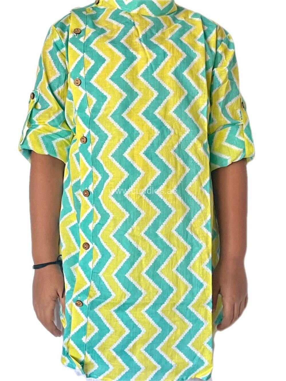 Green and Yellow zigzag Kurta Pajama - Image 2