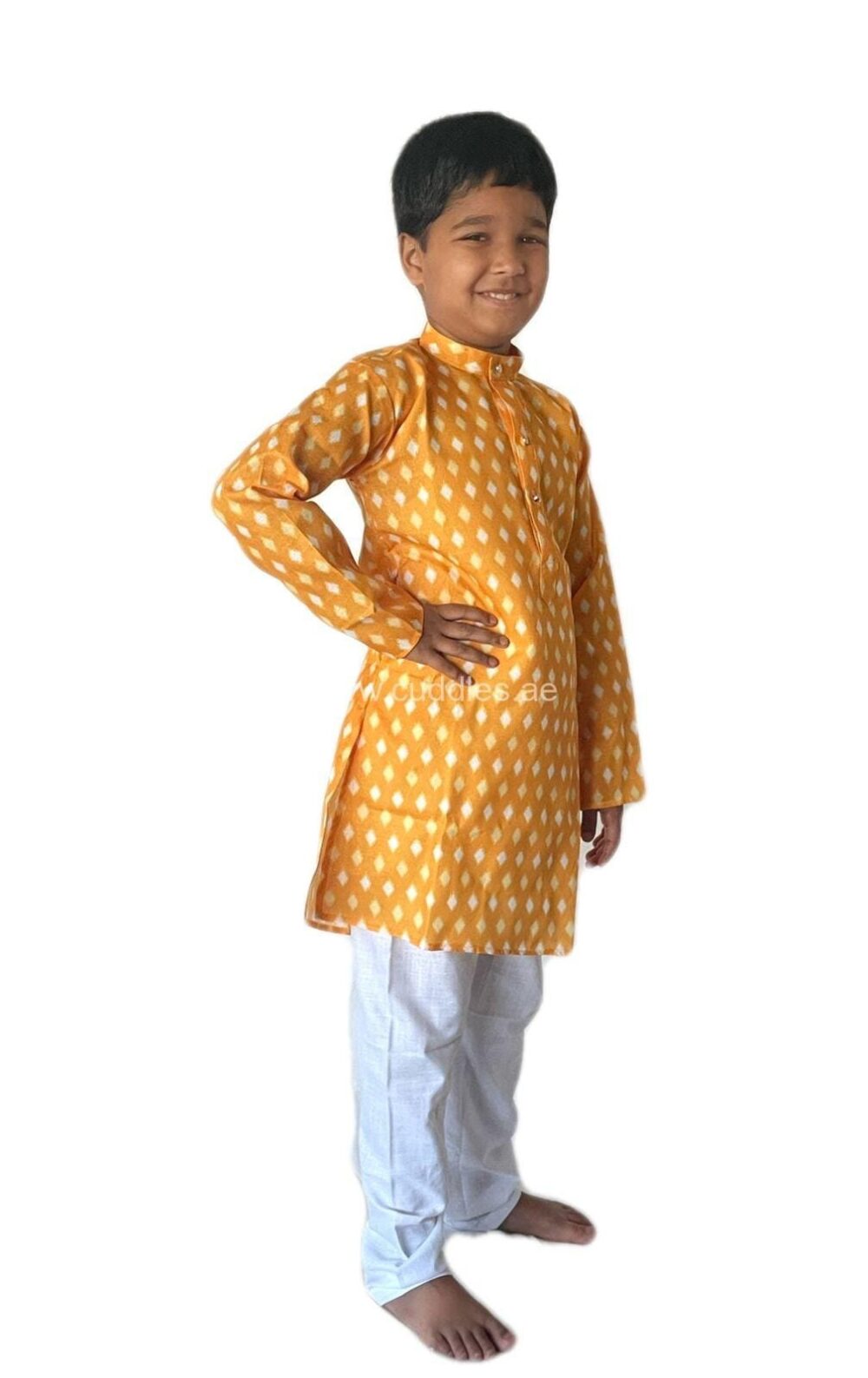 Golden Yellow diamond print Kurta pajama