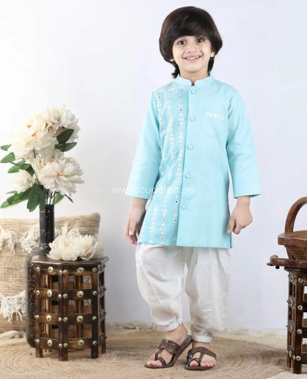 Sky Blue embroidered Kurta pajama - Image 2