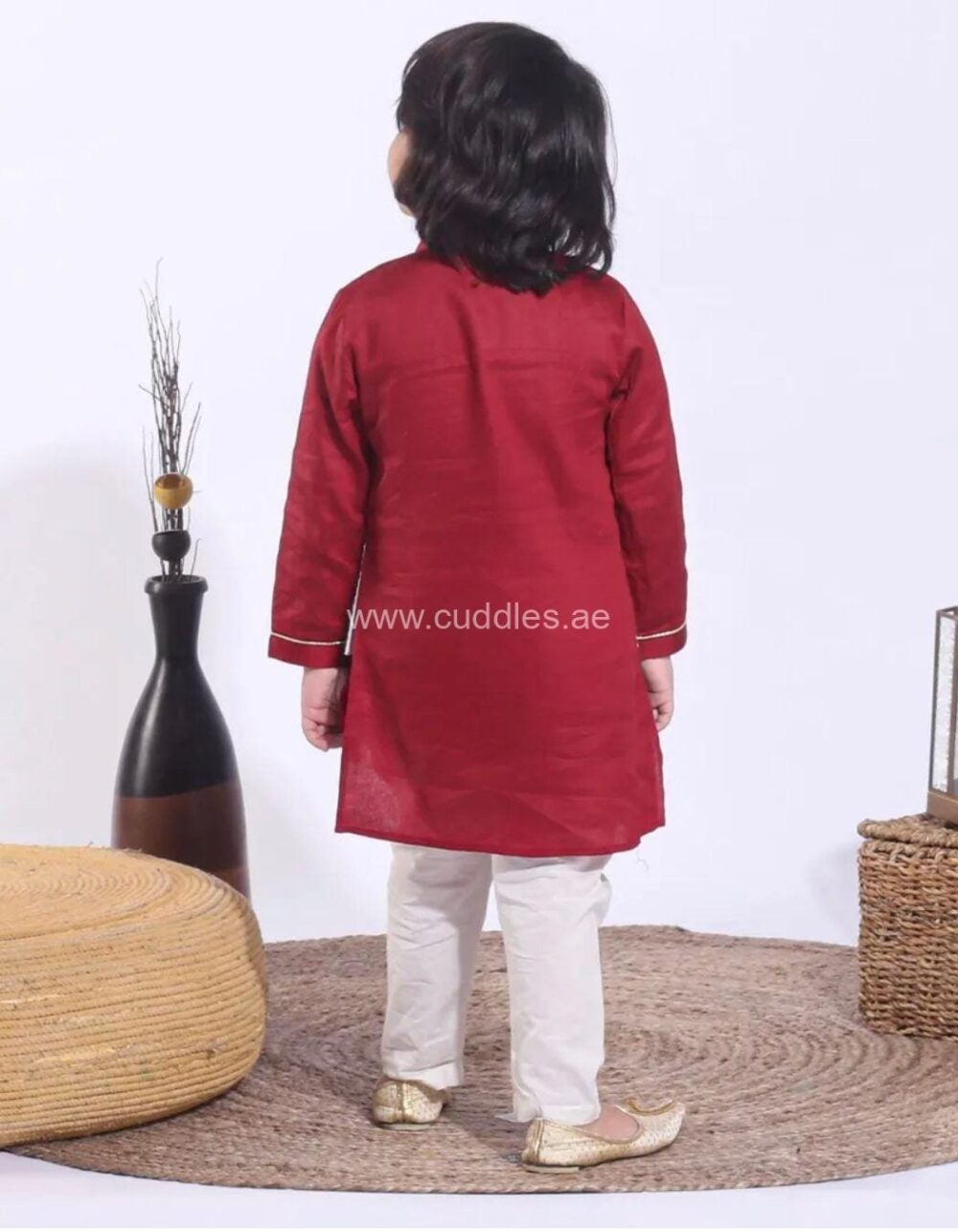 Maroon and off white Kurta pajama with attach jacket - Image 3