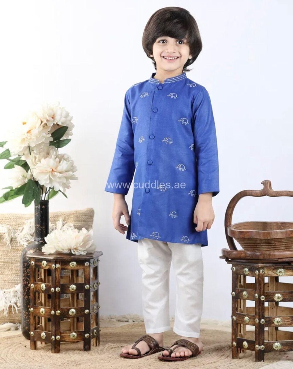 Dark blue elephant embroidered Kurta pajama