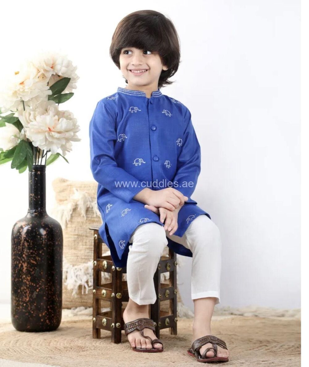 Dark blue elephant embroidered Kurta pajama - Image 2