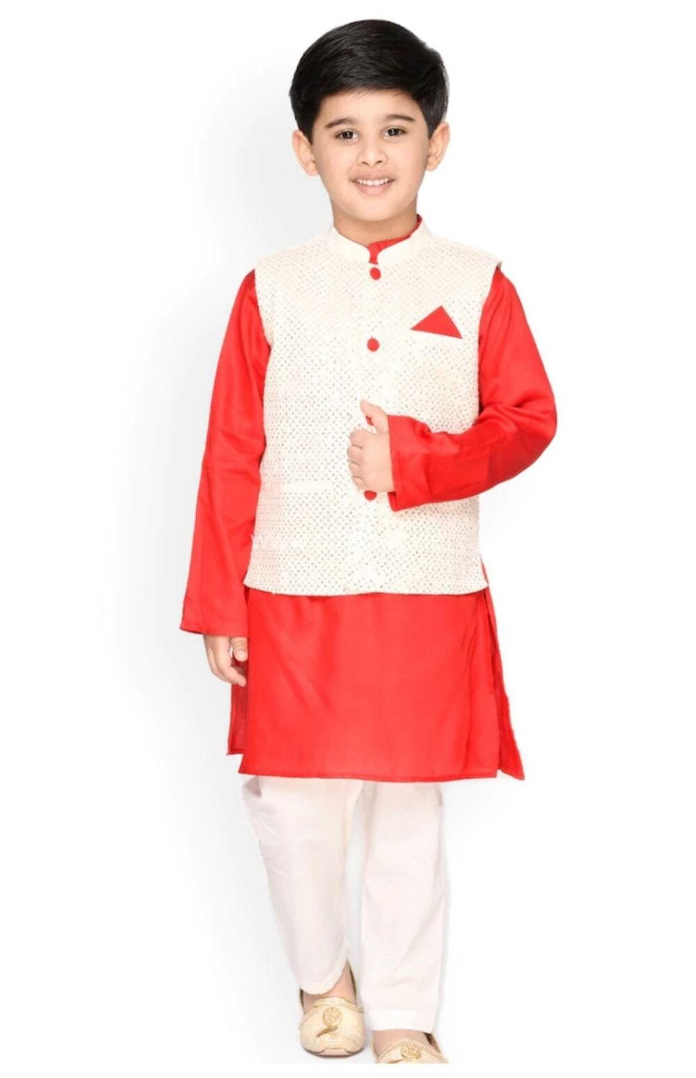 Red Kurta with Pajama with  Sequin Jacket set