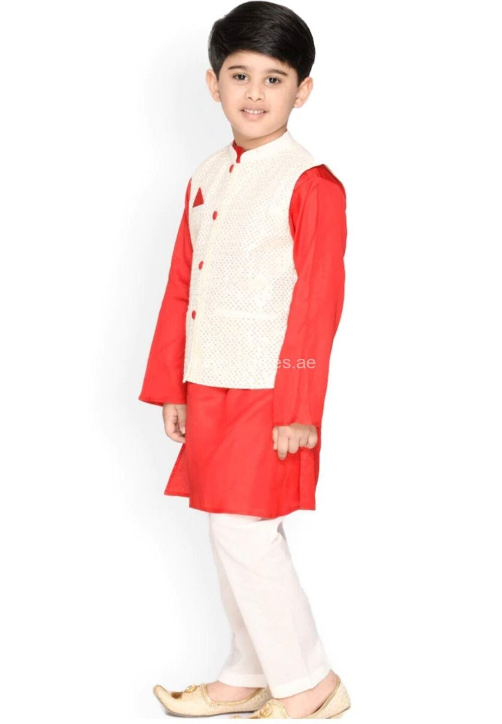 Red Kurta with Pajama with  Sequin Jacket set - Image 2