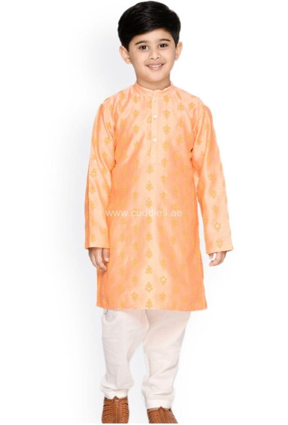 Orange Ethnic motifs Embroidered Kurta with Pajama set