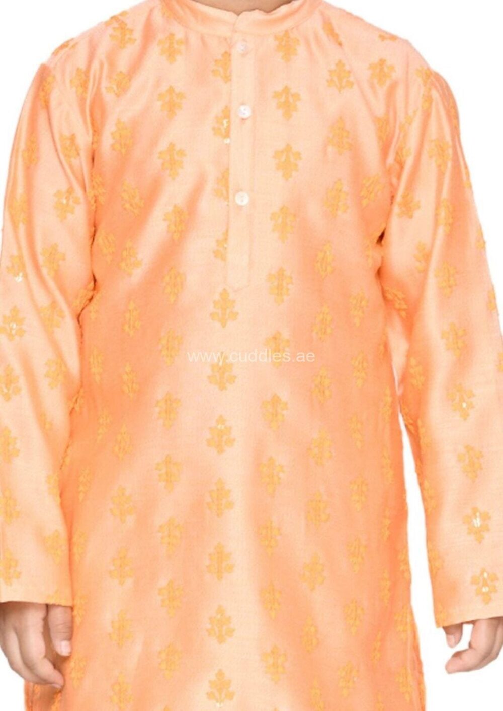 Orange Ethnic motifs Embroidered Kurta with Pajama set - Image 3