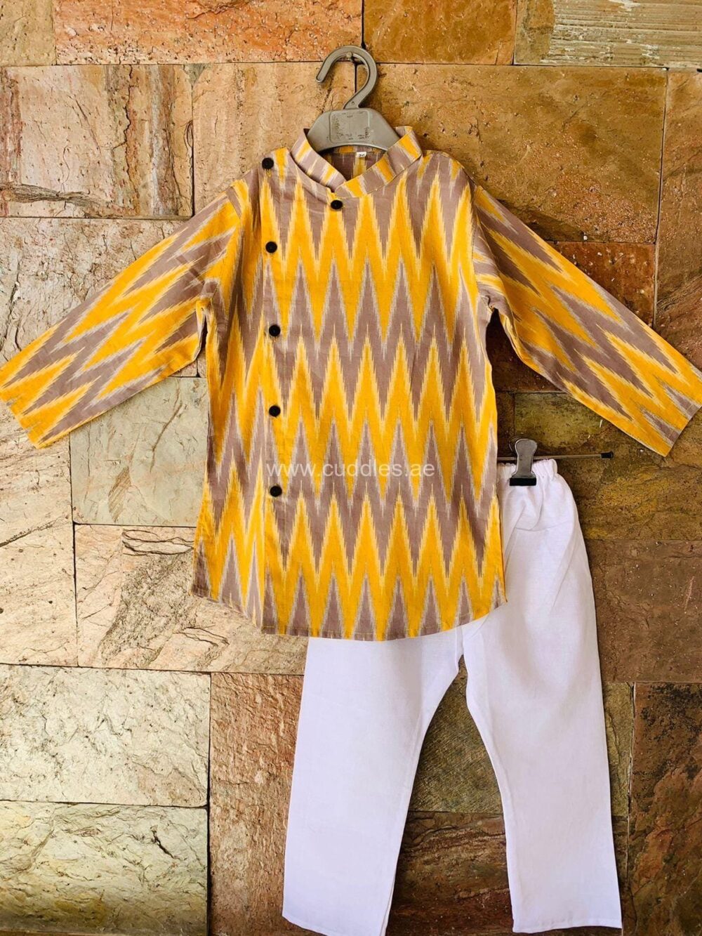 Mustard yellow Jaipuri cotton Kurta pajama set