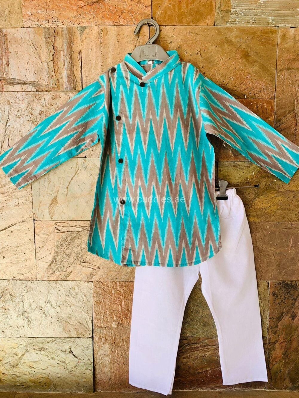 Turquoise blue Jaipuri cotton Kurta pajama set