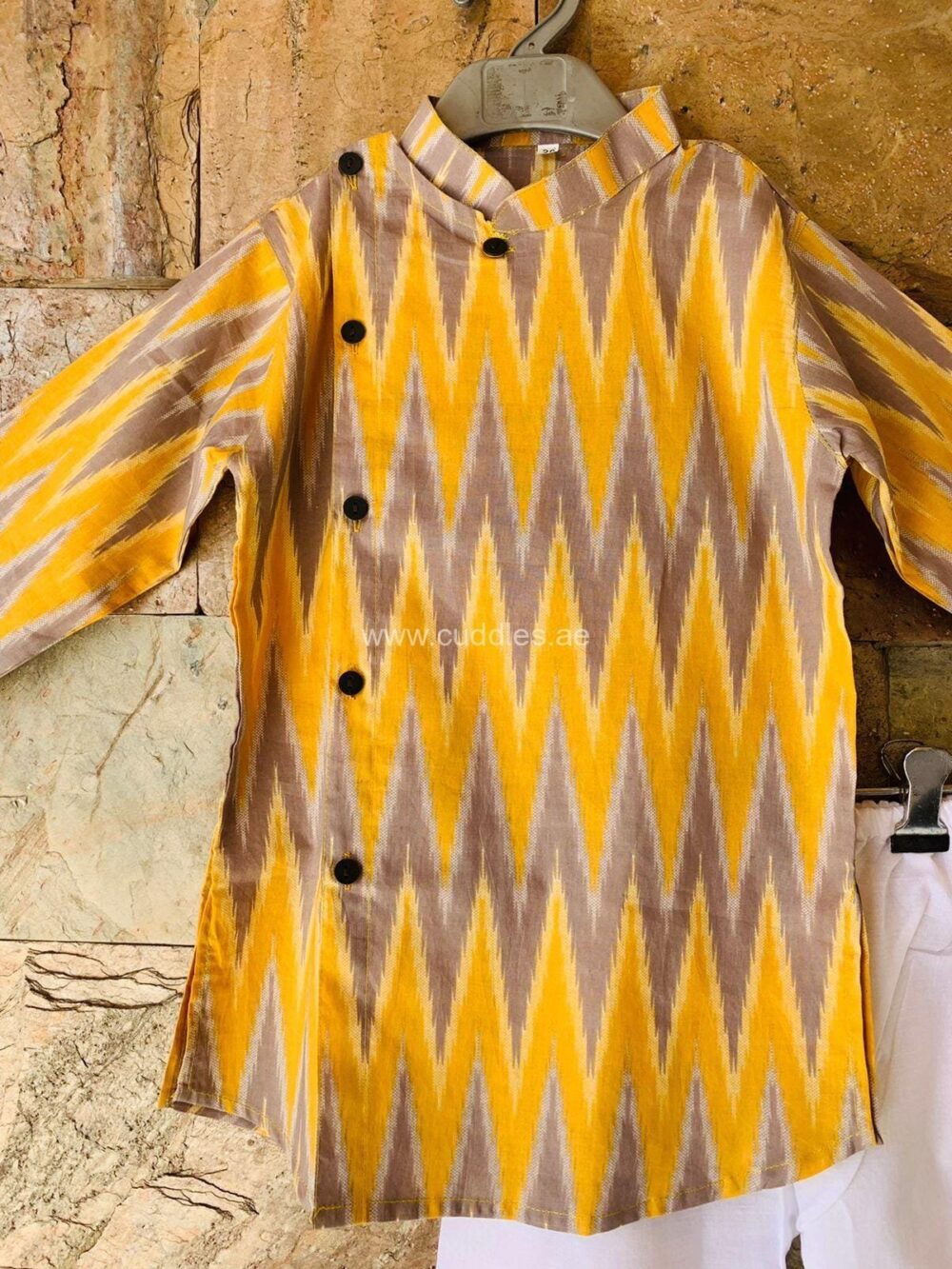 Mustard yellow Jaipuri cotton Kurta pajama set - Image 3