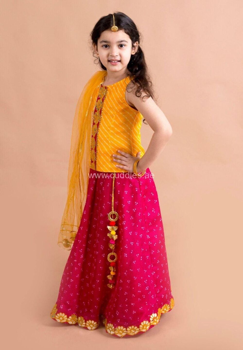 Magenta and yellow lehenga with Choli and Dupatta - Image 2