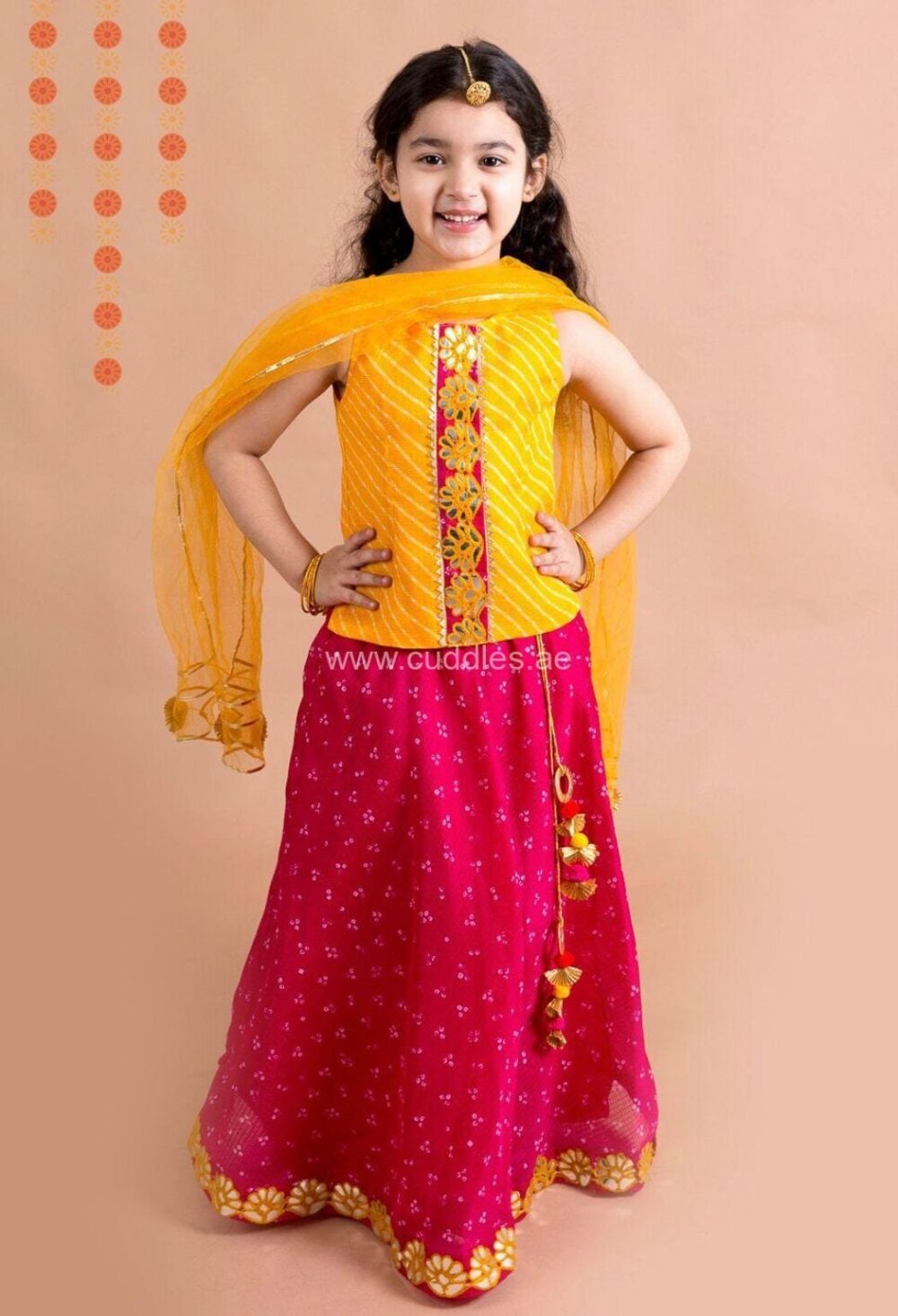 Magenta and yellow lehenga with Choli and Dupatta