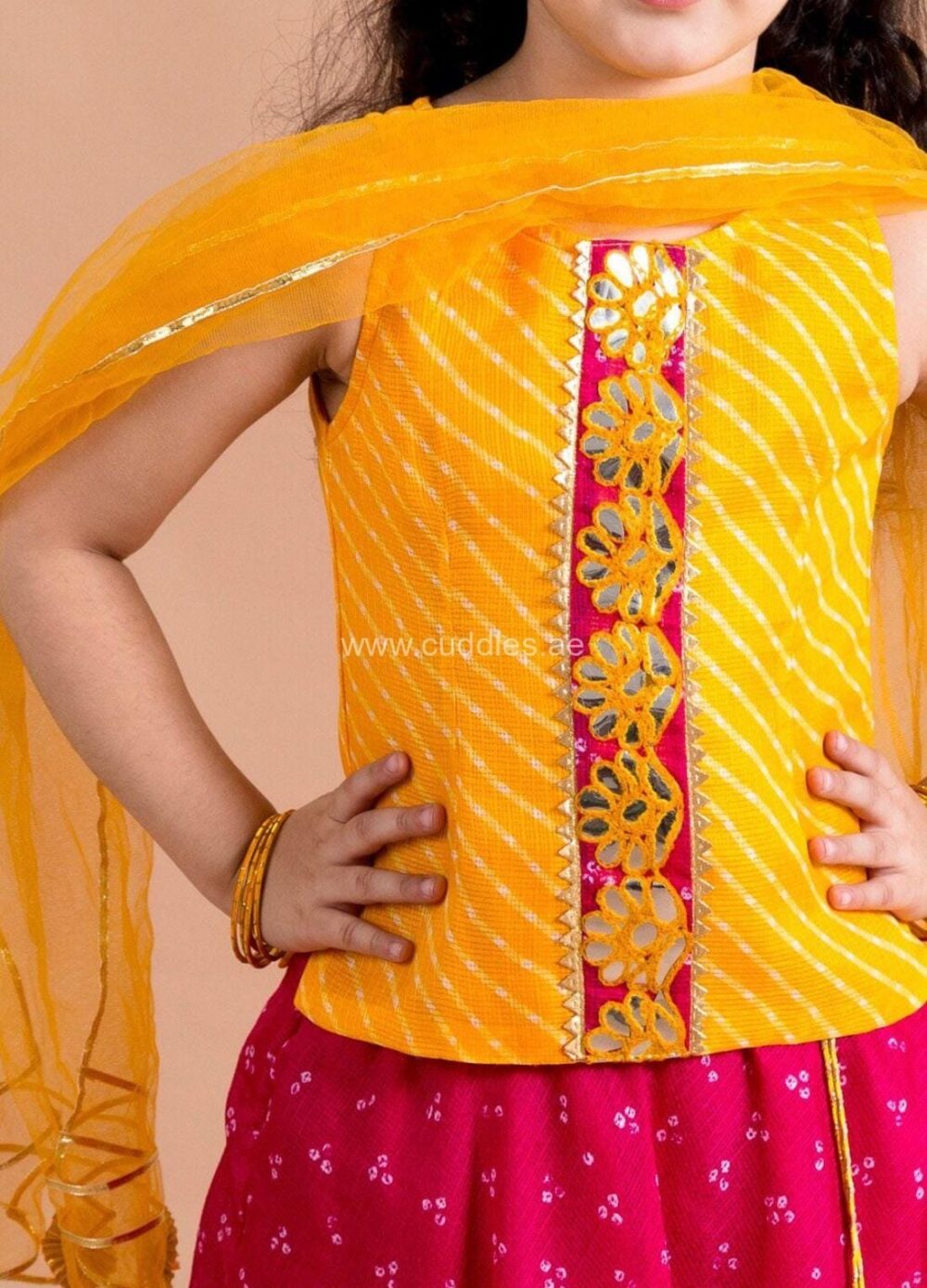 Magenta and yellow lehenga with Choli and Dupatta - Image 3