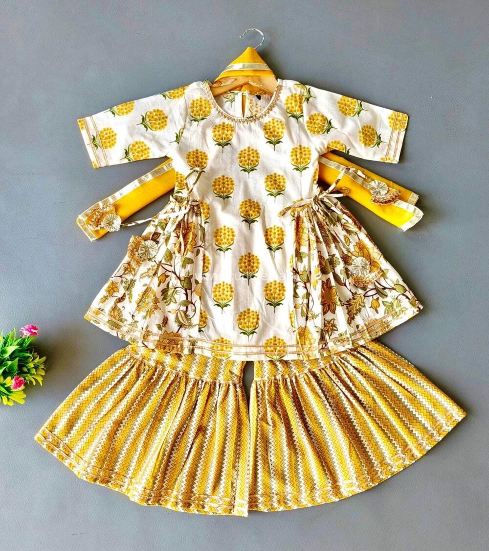 White and Yellow kurti Sharara set - Image 3