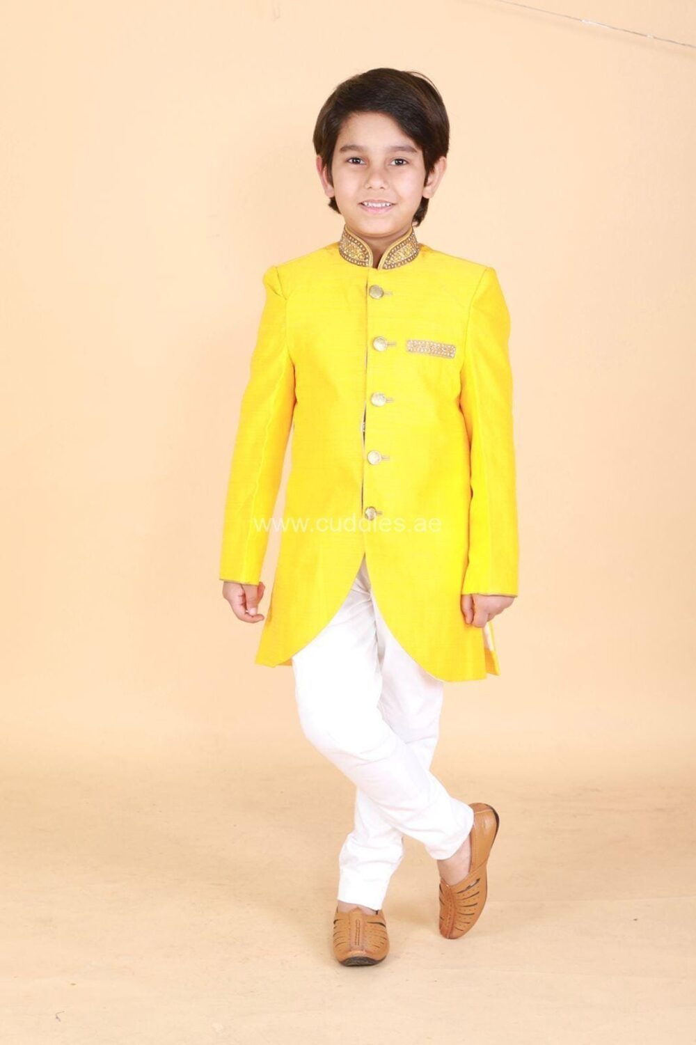 Boys full sleeves heavy Rich Embroidered Sherwani set - Image 2