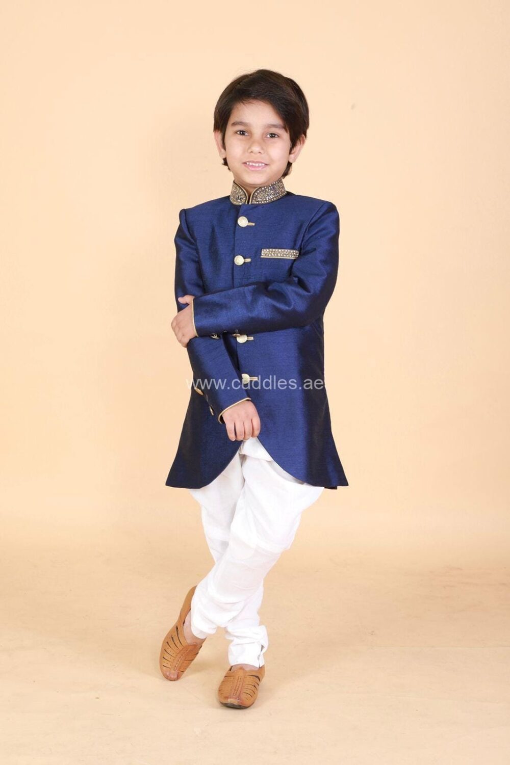 Boys full sleeves heavy Rich Embroidered Sherwani set - Image 2