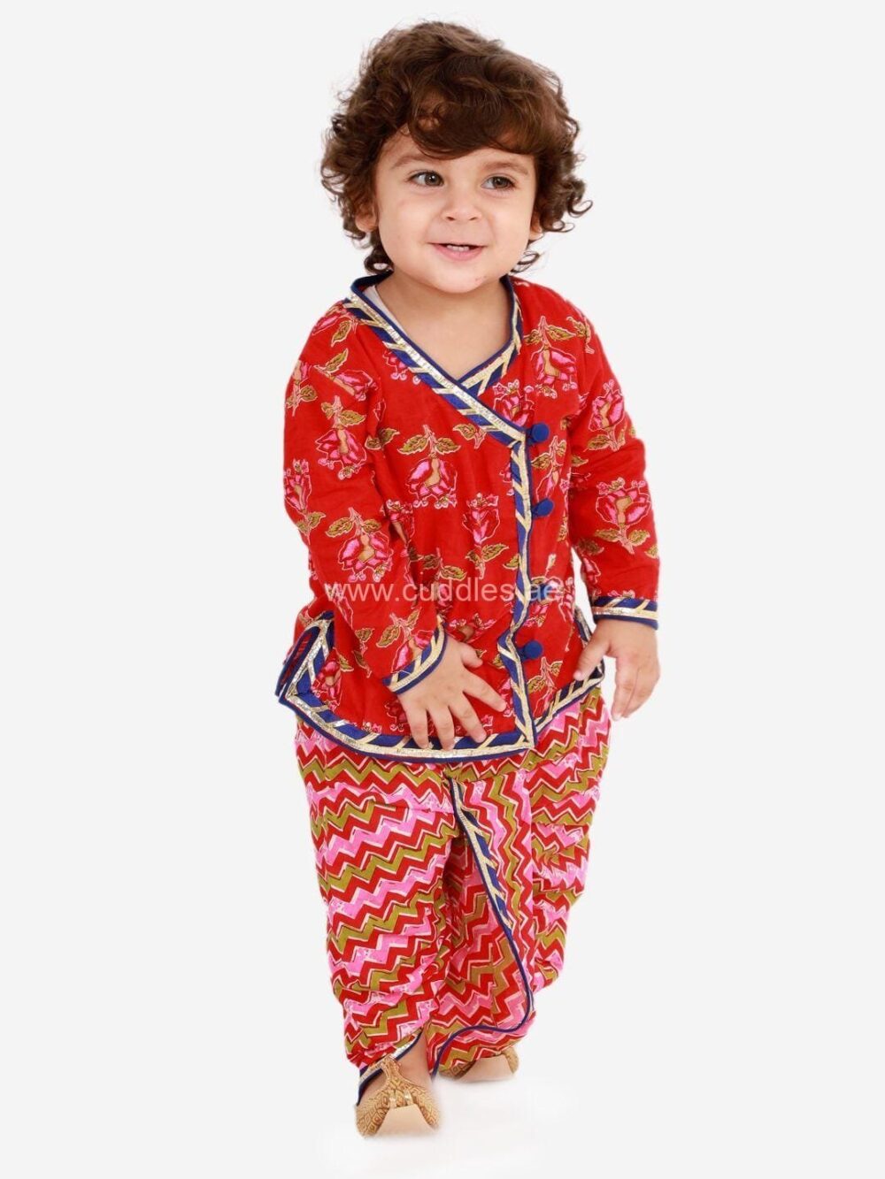 Red Angrakha Kurta Dhoti Set* - Image 2