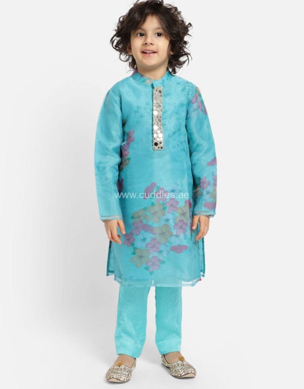 Turquoise blue Boy’s Kurta pajama set - Image 2