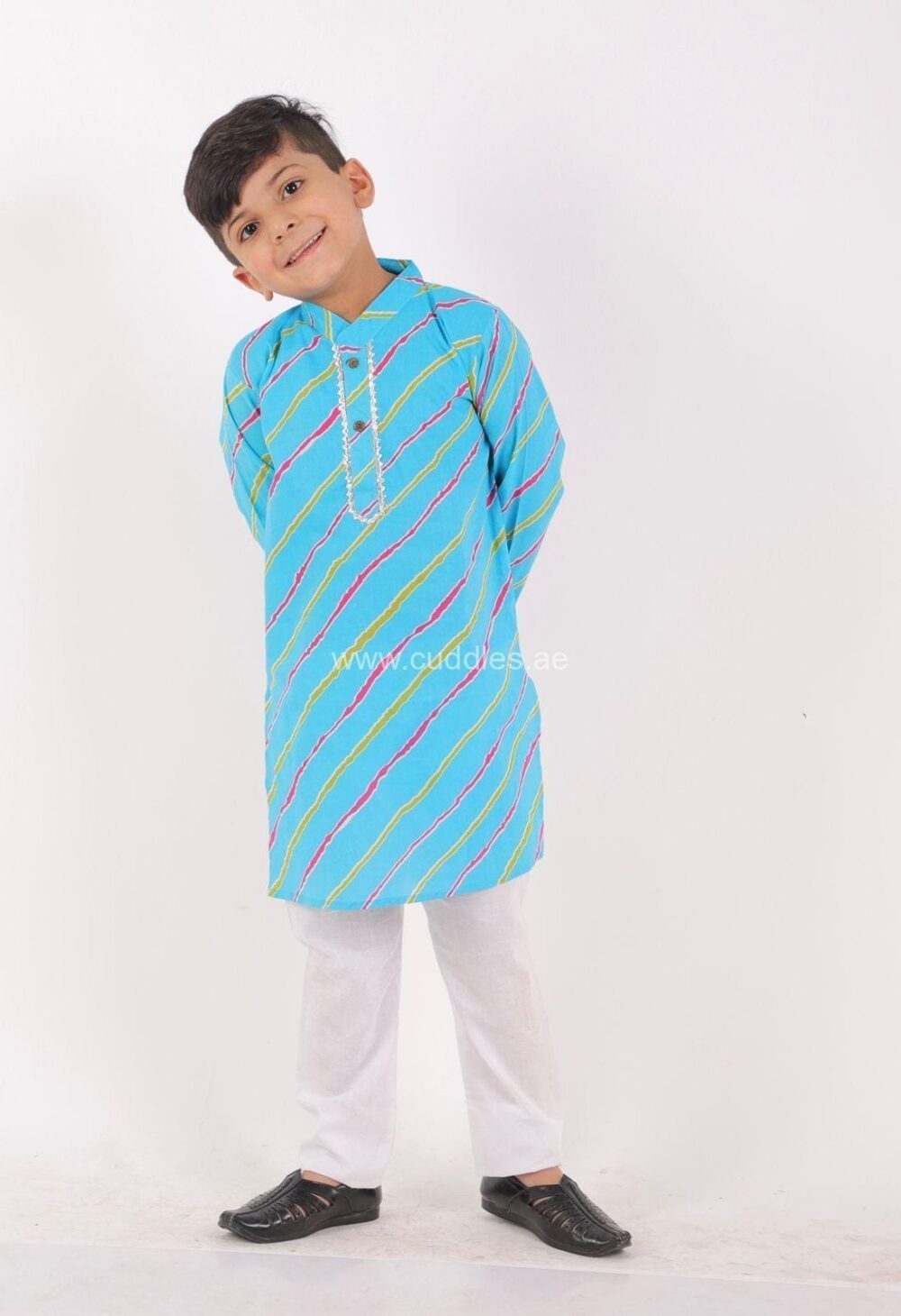 Blue Leheriya Kurta Pajama set - Image 3