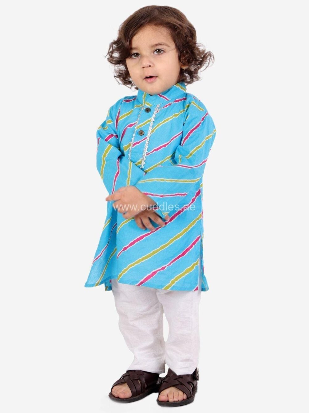 Blue Leheriya Kurta Pajama set - Image 4