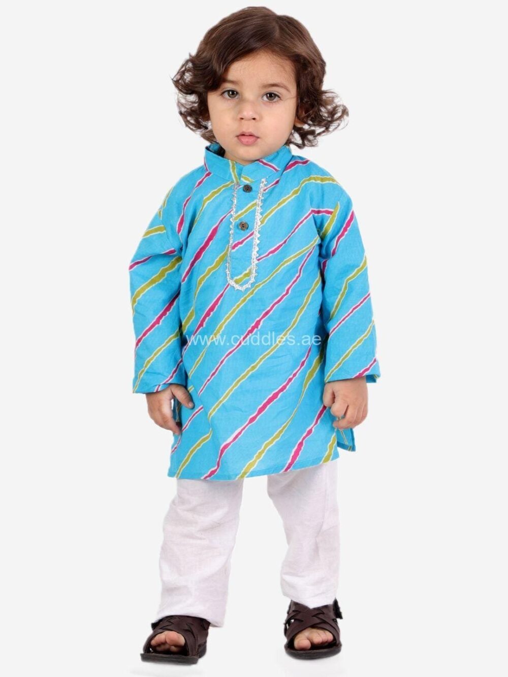 Blue Leheriya Kurta Pajama set