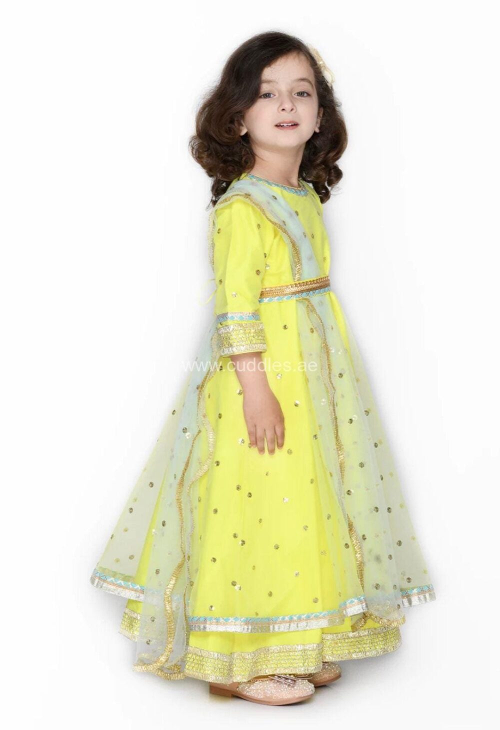 Lime yellow and pastel green beautiful gown dress - Image 4