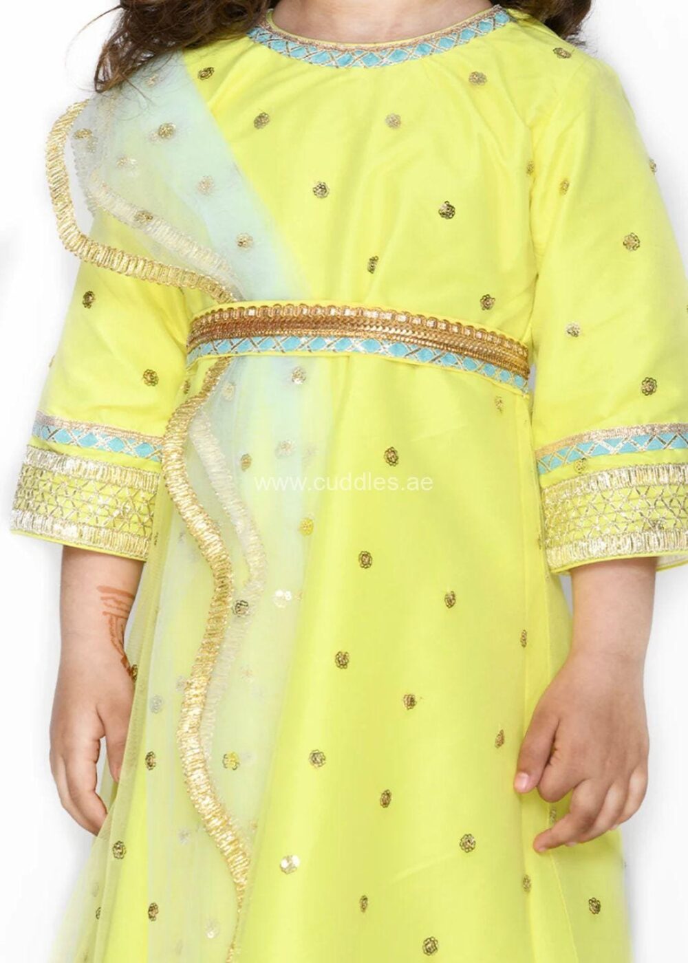 Lime yellow and pastel green beautiful gown dress - Image 2