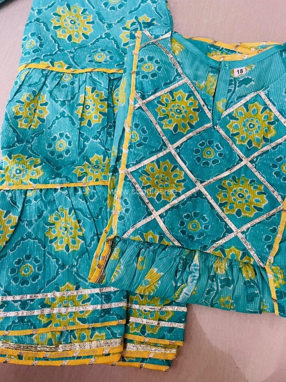 Marine green Crop top style Kurti with Sharara - Image 2