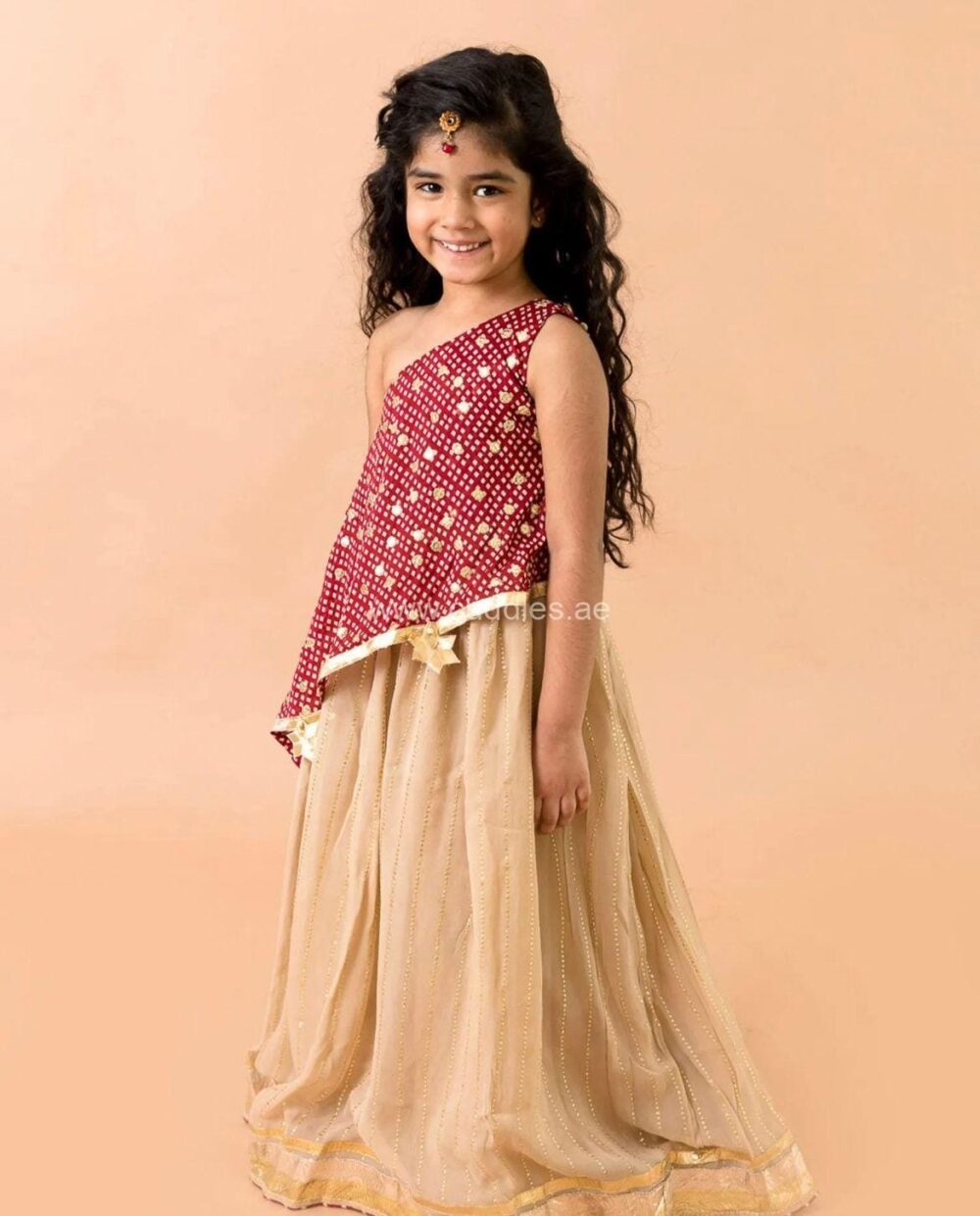 Maroon Top with Golden Skirt - Image 4