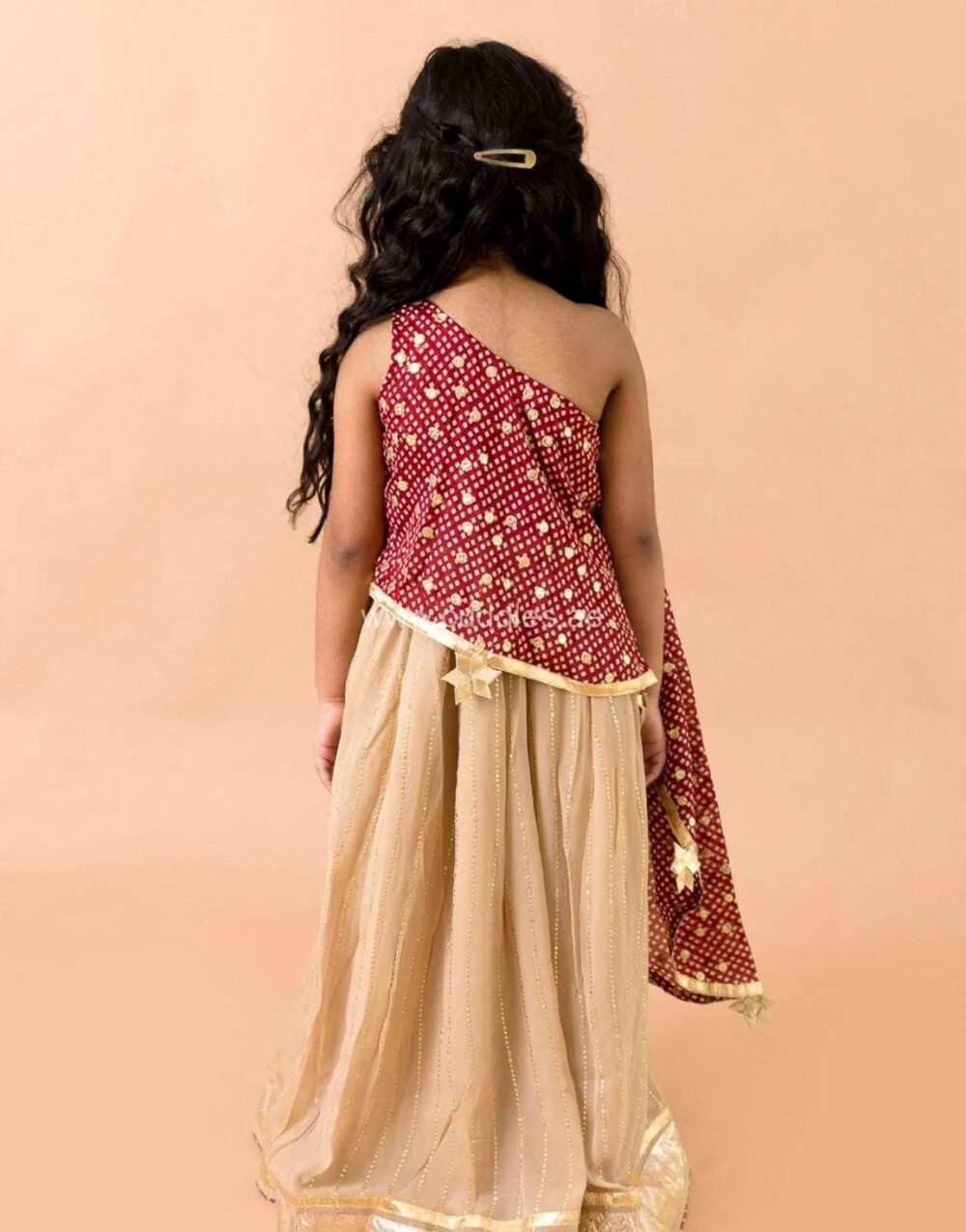 Maroon Top with Golden Skirt - Image 3