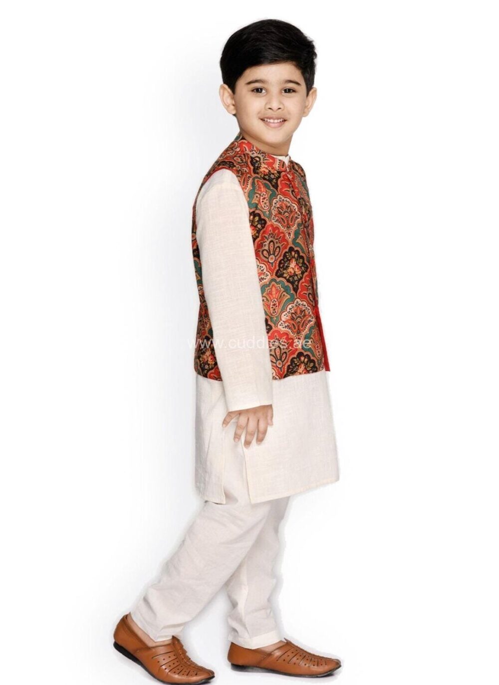 Multicolor printed Jacket and Pure White Kurta pajama - Image 3