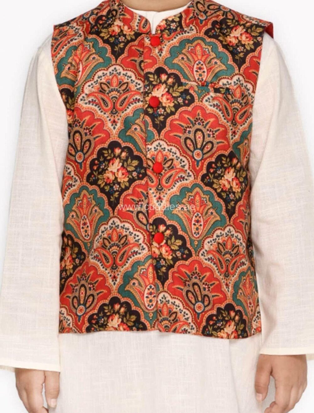 Multicolor printed Jacket and Pure White Kurta pajama - Image 2