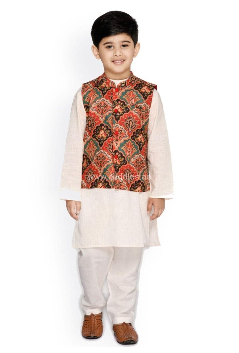 Multicolor printed Jacket and Pure White Kurta pajama