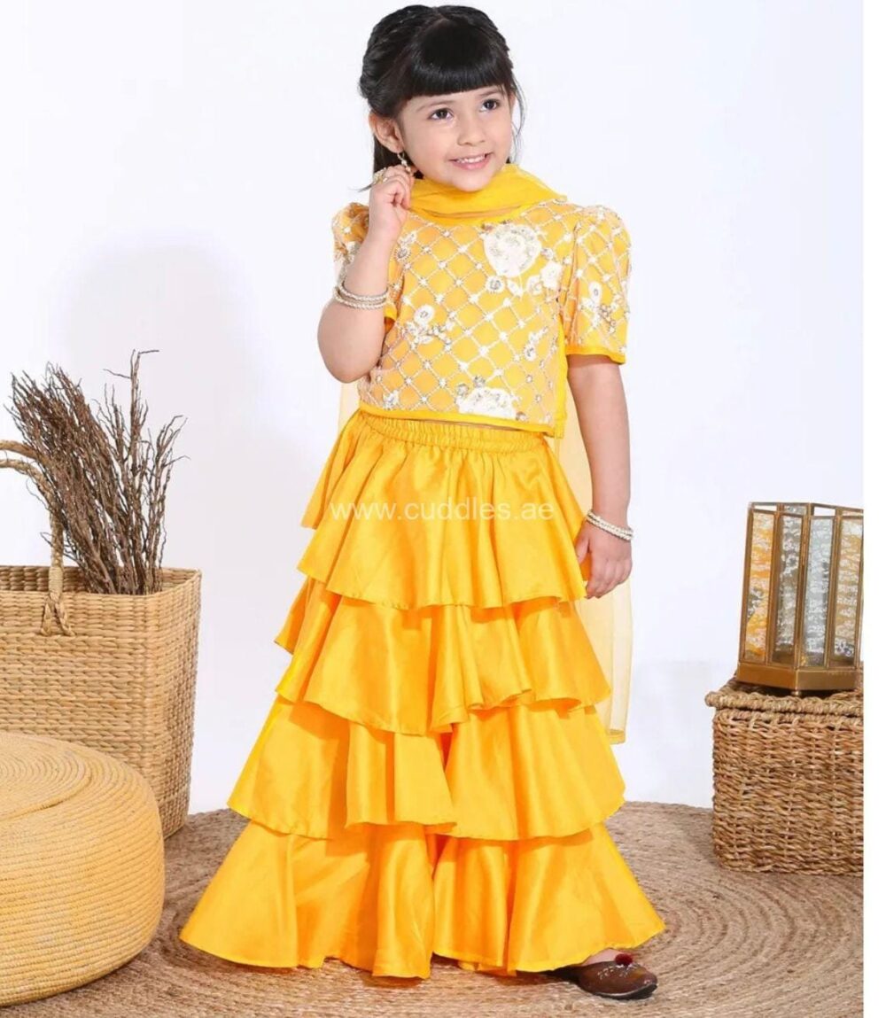 Yellow and silver embroidered Lehenga Choli with Dupatta set