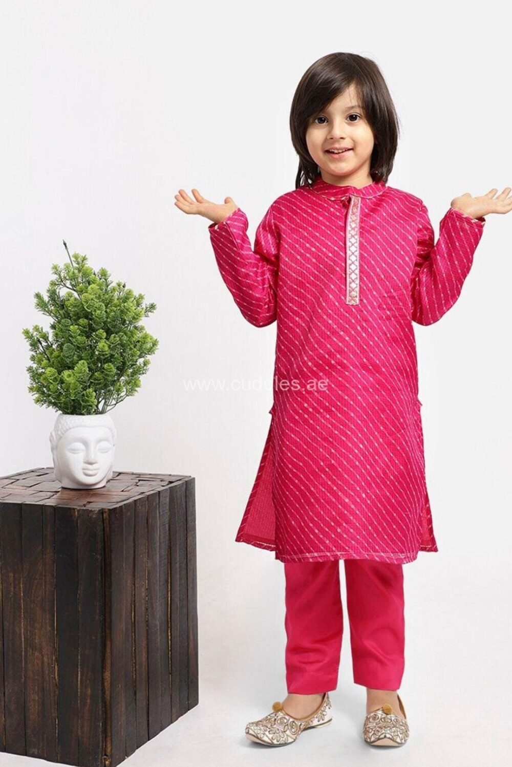 Rani Pink Boy's Kurta Pajama Set - Image 3